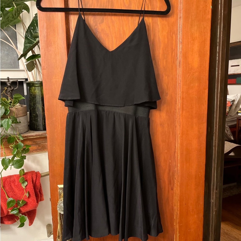 Lavender Brown Silk Black Spaghetti Strap Dress Size Small EUC